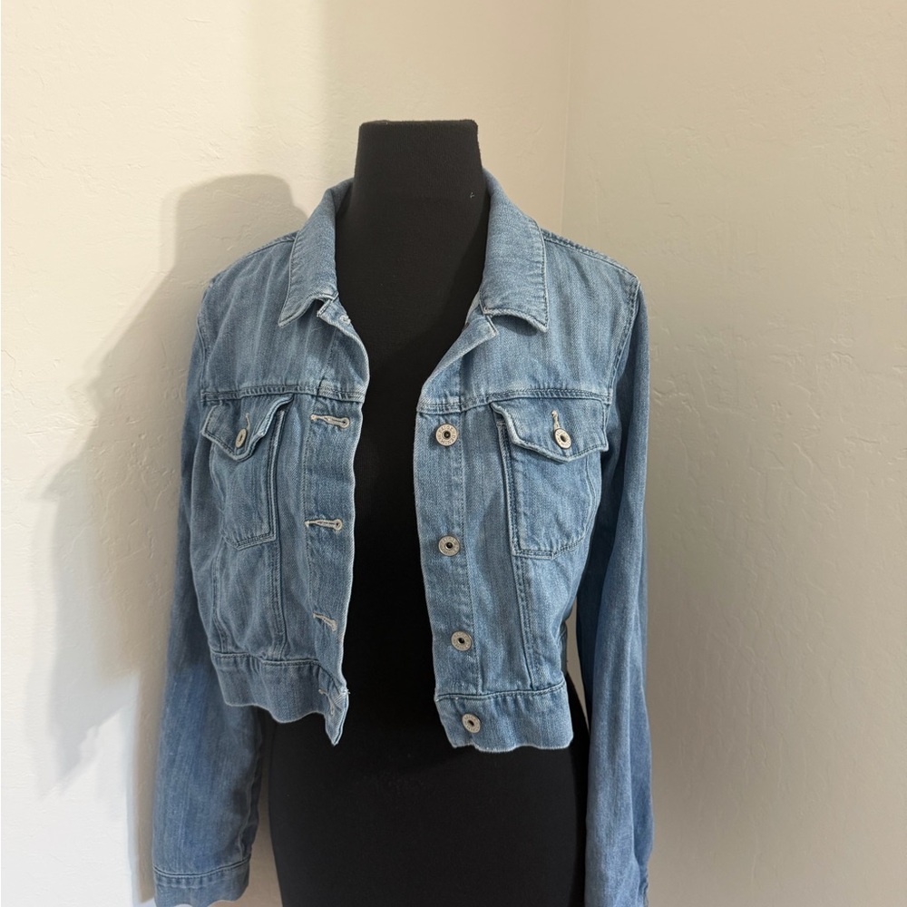 PAIGE Light Blue Cropped Denim Jacket